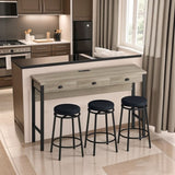 3-Drawer Long Dining Table Set with Power Outlets, Bar Kitchen Table Set with Circular PU Stools, W757134230
