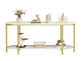2-Tier Oval Console Table, White Faux Marble Top with Gold Metal Frame, Modern Entryway Table with 81910274