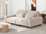 Beige Chenille Deep Seat 2-Seater Sofa with Brushed Stainless Steel Cup Holders and 2 Decorative 35355173