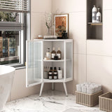 ZNTS 22.25 " Floor Coner Cabinet with Tempered Glass Door & Storage Shelves for Bathroom, Living Room, W757130159