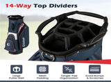 14-Way Golf Cart Bag - 6 Zippered PocketsCooler Pocket, Waterproof Zippers, Navy Red 03534336