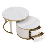 Modern 2 Pieces White Round Nesting Coffee Table with Drawers in 27.6'' WF325924AAK
