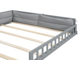 Wood Full Size Upholstered Platform Bed with Guardrail and Pillow, Gray WF323090AAE