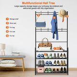 ZNTS Entryway Coat Hat Rack Shoe Storage Shelf 5 Tier Shoe Rack Freestanding Hall Tree Garment Hanger 14015095