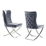 ZNTS Glam Gray Velvet 2pcs Side Chairs Button-Tufted Chrome Frame Upholstered Dining Chairs Furniture Set B011P208972