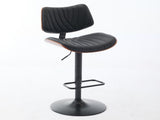 Walnut Bentwood Bar Stools Mid Century Modern Adjustable Counter Height Black Leather Upholstered W1143P278537