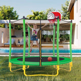 ZNTS 5.5FT Trampoline for Kids - 65" Outdoor & Indoor Mini Toddler Trampoline with Enclosure, Basketball 16901318