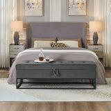 58.6" Bed Bench Metal Base with Storage Grey Velvet W1097119559