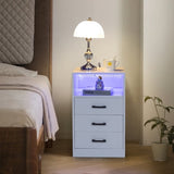 ZNTS FCH 40*35*65cm Particleboard Pasted Triamine Three Drawers With Socket With LED Light Bedside Table 40333026