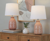 Claudia 20" Contemporary Ceramic Accent Lamp in Rose Tan Ceramic, Polished Nickel Accents and White B202P224013