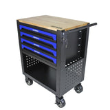 4 DRAWERS MULTIFUNCTIONAL TOOL CART WITH WHEELS AND WOODEN TOP-BLUE W1102111182