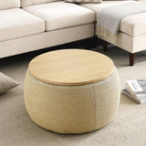 ZNTS Round Storage Ottoman, 2 in 1 Function, Work as End table and Ottoman, Natural W48762888