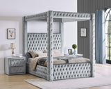 1pc Faux Marble Top Nightstand 2- Drawers Storage Gray Finish Button Tufted Faux Crystal Tufted B011P265730