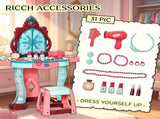 Kids Princess Vanity Set Self-Opening Magic Mirror, Makeup Vanity Table for Pretend Play Activity 18876159