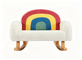 1 PC Wooden Frame Kids Rocking Sofa, Rainbow Gradient Teddy Velvet Rocking Chair 78910292