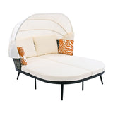 ZNTS 74.8" L Patio Daybed with Retractable Canopy, Outdoor Rattan PE Wicker Back Loveseat Sofa Set with 42521666