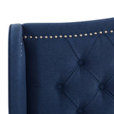 Marcella Upholstered Shelter Headboard Bed Set, King, Dark Sapphire Blue Woven B2719P238228