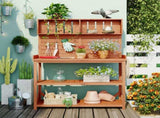 TOPMAX 65" Large Wooden Farmhouse Rustic Outdoor Bench Table, Patio Workstation, Garden WF285323AAA