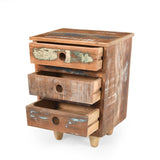 End Table Recycled Wood Nightstand, Side Table with 3 Drawers, Vintage Natural Bedside Table for N779P221145N