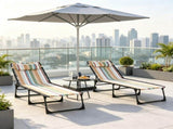 Striped 2 Folding Outdoor Lounge Chairs for Beach Camping Use, Pillow, Mesh & Bungee Seat 01917666