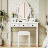 Vanity Desk with Adjustable Angle Mirror, Vintage Vanity Makeup Table and Cushioned Stool Set with N733P305139K