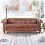 84.65"BROWN PU Rolled Arm Chesterfield Three Seater Sofa. W68035343