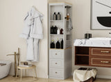 73" Tall Slim Storage Cabinet, 3-Tier Media Storage Cabinet with 3 Drawers and 2 Hooks, Bookcase W1120P327084