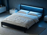 Full Size Metal Wood Platform Bed Frame, 3-Panel Black Wood Grain Headboard with LED Light & 14658083