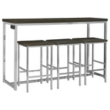 ZNTS Dark Oak and Chrome 4-Piece Counter Height Table Set B062P153842