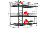 Heavy-duty triple frame bed with built-in ladder and full-length railing, floor safe for W1935P330699