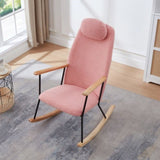 Adjustable Headrest Pillow Rocking Chair, Teddy Fabric Upholstered Glider Rocker with High Backrest, W1669P220429