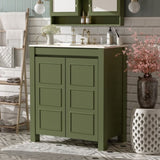 30'' Farmhouse Bathroom Vanity with Ceramic Sink, Soft-Close Door, Adjustable Shelf, Olive Green N729P290712F