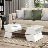 ON-TREND 6mm Glass-Top Coffee Table with Open Shelves and Cabinets, Geometric Style WF299270AAK