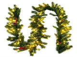 9 Feet Christmas Garland Red Berrieswith LED Lights 13628884