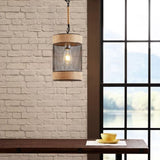 Natural Rope and Metal Mesh Cylinder Pendant B03596570
