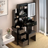 ZNTS Small Space Left Bedside Cabinet Vanity Table + Cushioned Stool, 2 AC+2 USB Power Station, Hair 92119115