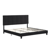 King Size Upholstered Platform Bed Frame with Linen Fabric Headboard, No Box Spring Needed, Wood W311107471