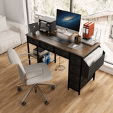 47" Computer Desk With Power Outlet,Writing Desk with 7 Fabric Drawers,Vanity table Drawers and W2887P239383