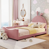 Twin Size Upholstered Daybed with Rabbit Ear Shaped Headboard, Pink WF308907AAH