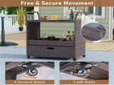 Handwoven PE Rattan Outdoor Bar with Tempered Glass Top & Drawer, 4 Wheels with Brakes Serving 78530937