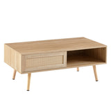 41.34" Rattan Coffee table, sliding door for storage, solid wood legs, Modern table for living room W126573113