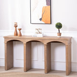 Rustic Archway Console Table 60"Long Entryway Table with Decorative Arched Legs, Natural Wood W2729P330225