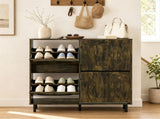Rustic Brown Narrow Shoe Cabinet 4 FlipUp Hidden Drawers, Slim Freestanding Shoe Organizer 06532041