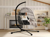 Foldable Hanging Egg Chair with Stand and Pillow, HDPE Rattan and Heavy Duty Aluminum-Steel Frame, W2500P369668