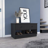 ZNTS Willamette Rectangle 2-Shelf 2-Drawer Storage Bench Black Wengue B06280462