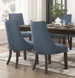 Blue Textured Fabric Upholstered Side Chairs Set of 2, Dark Walnut Finish Wooden Legs Modern Dining B011P257327