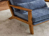 Mid-Century Oak Accent Chair - Deep Navy Blue Chenille Upholstered Single Lounge Chair, Sturdy Wood 69546769