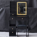Small Size Left Drawer Desktop Vanity Table Cushioned Stool, Touch Control Sliding LED Mirror, W936P226035