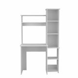 White 6-Shelf Writing Desk with Built-in Bookcase B06280293