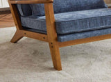 Mid-Century Oak Accent Chair - Deep Navy Blue Chenille Upholstered Single Lounge Chair, Sturdy Wood 69546769
